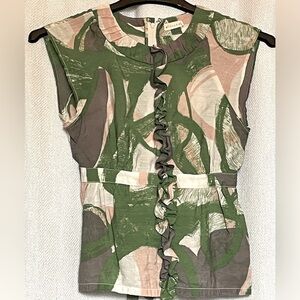 Tulle abstract print top with ruffle detail